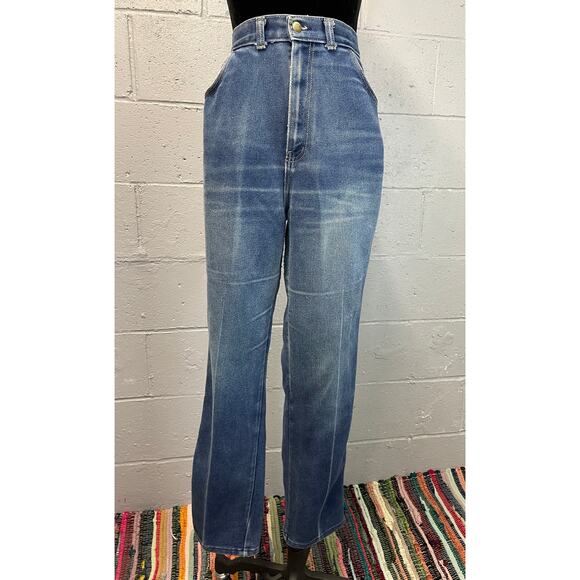 Vintage 70s High Waist Western Jeans Embroidered Pocket Honest Wear Prairie Rose - Picture 1 of 10